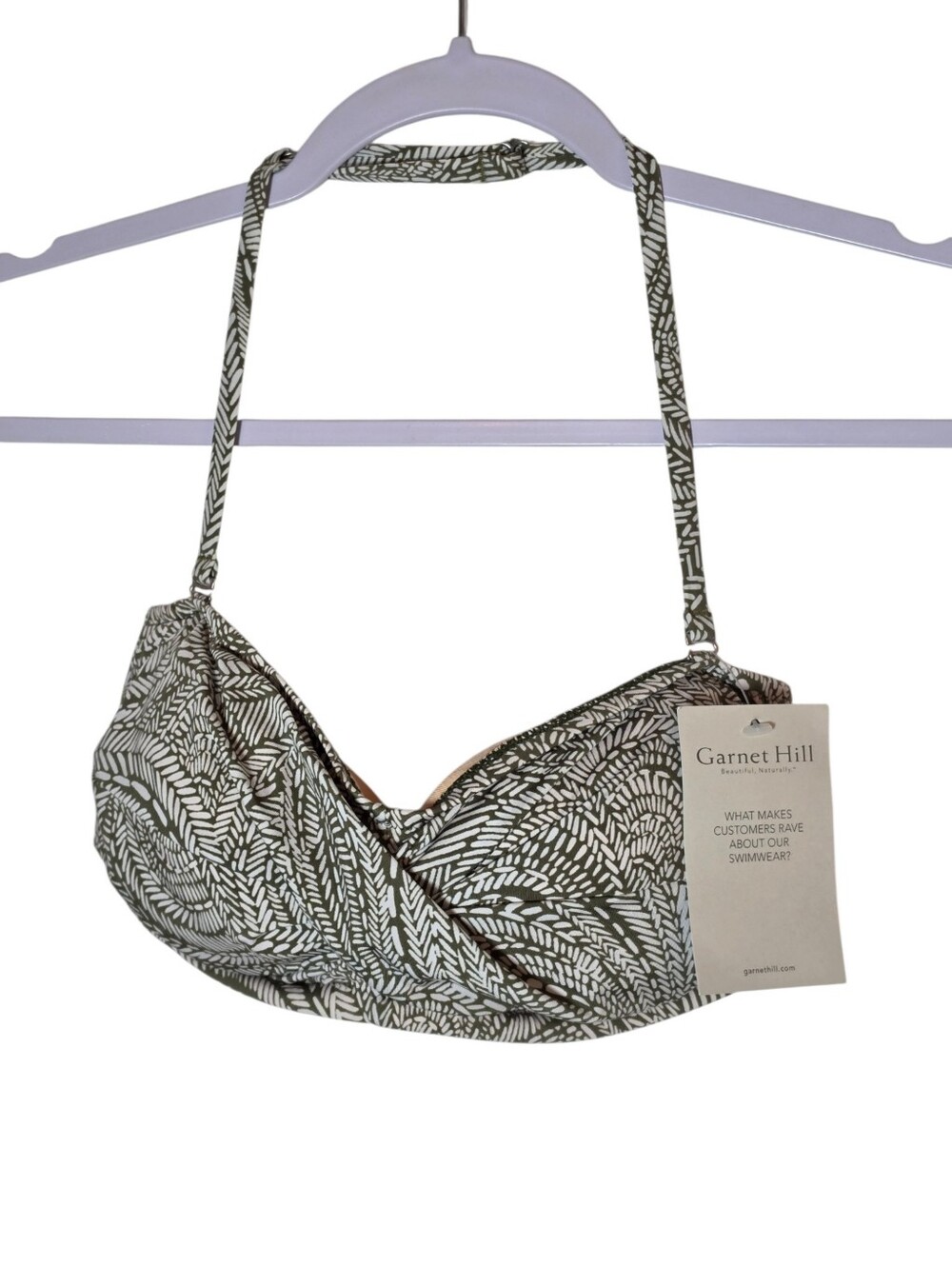 Garnet Hill Olive Leaf Print Bandeau Halter Swim Top Size 4